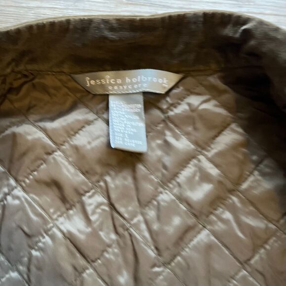 Vintage Vest Women's Large Embroidered Green Suede Texture Floral Fall Warm Cozy - Picture 5 of 7